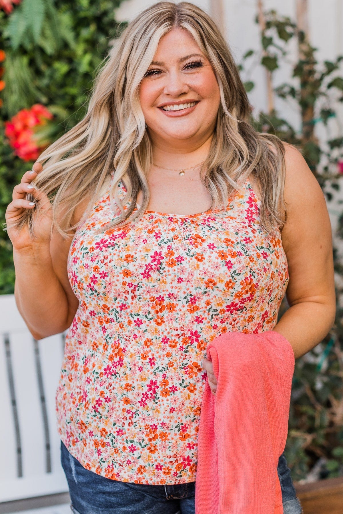 Just A Crush Floral Tank Top- Ivory & Orange - Image 5