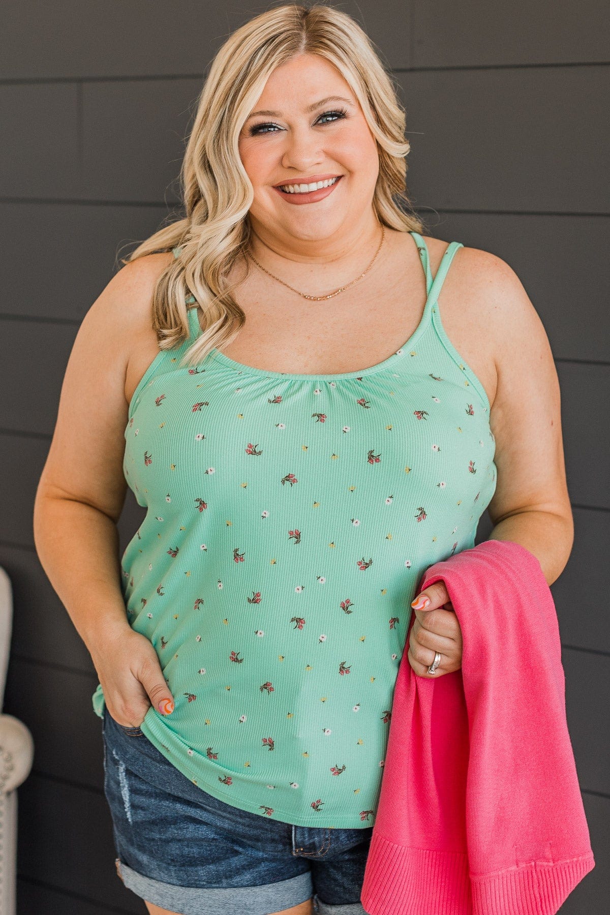 Just A Crush Floral Tank Top- Mint - Image 2