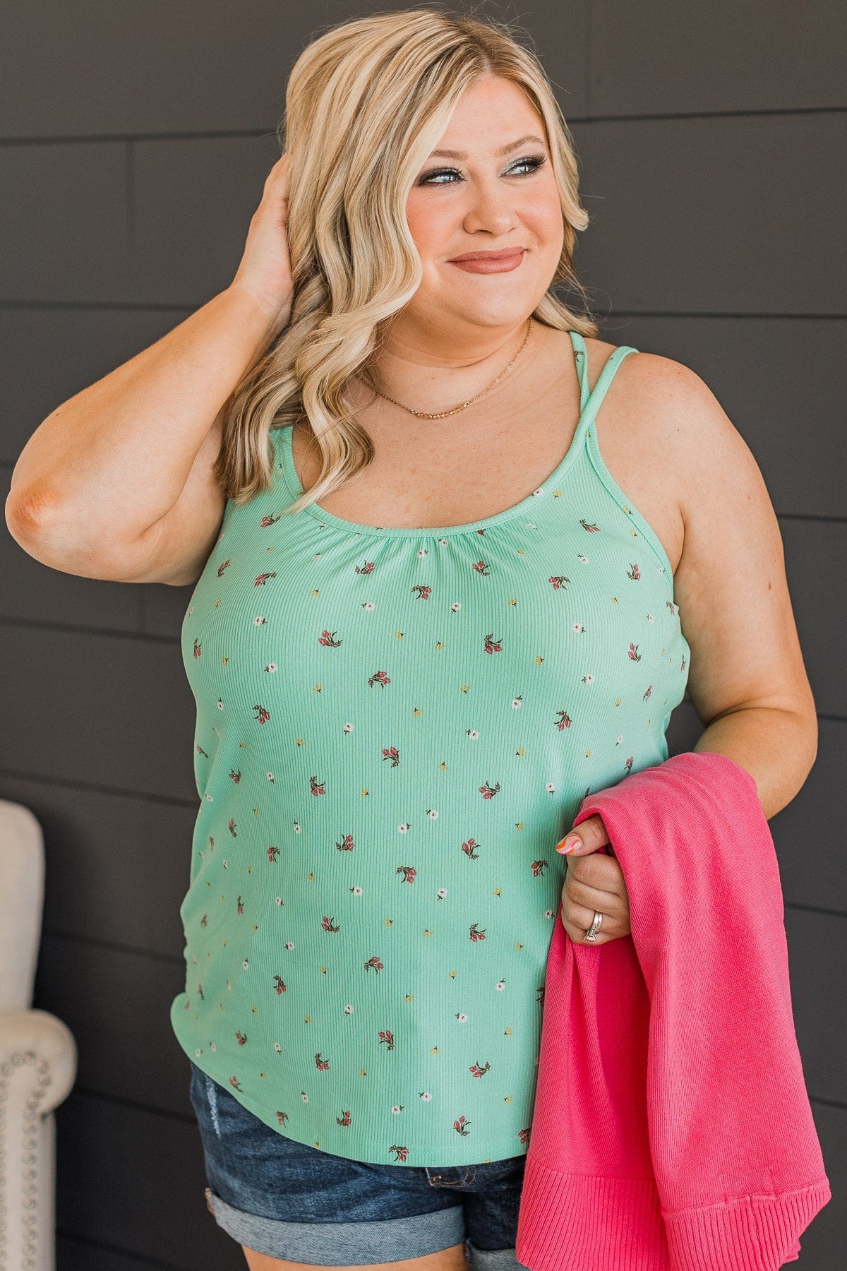 Just A Crush Floral Tank Top- Mint - Image 4