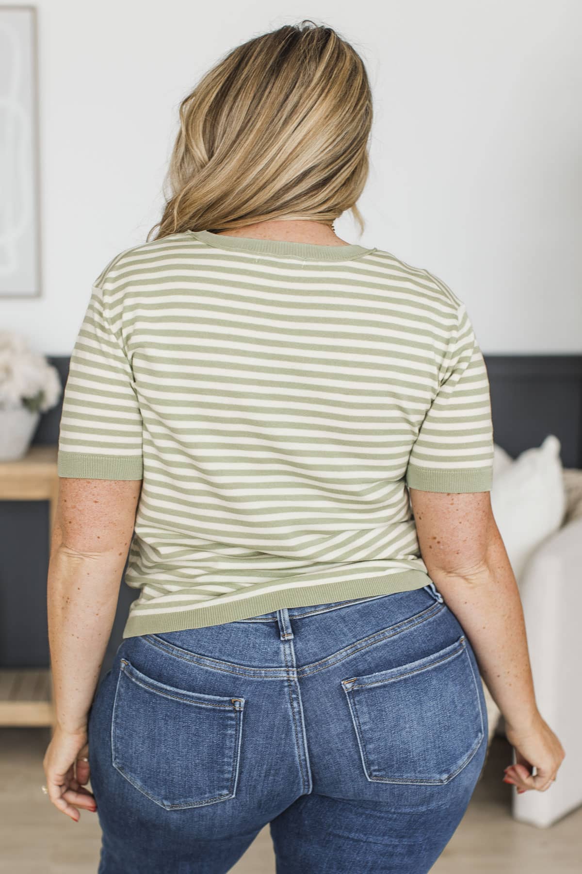 Just A Dream Short Sleeve Striped Top- Sage - Image 8