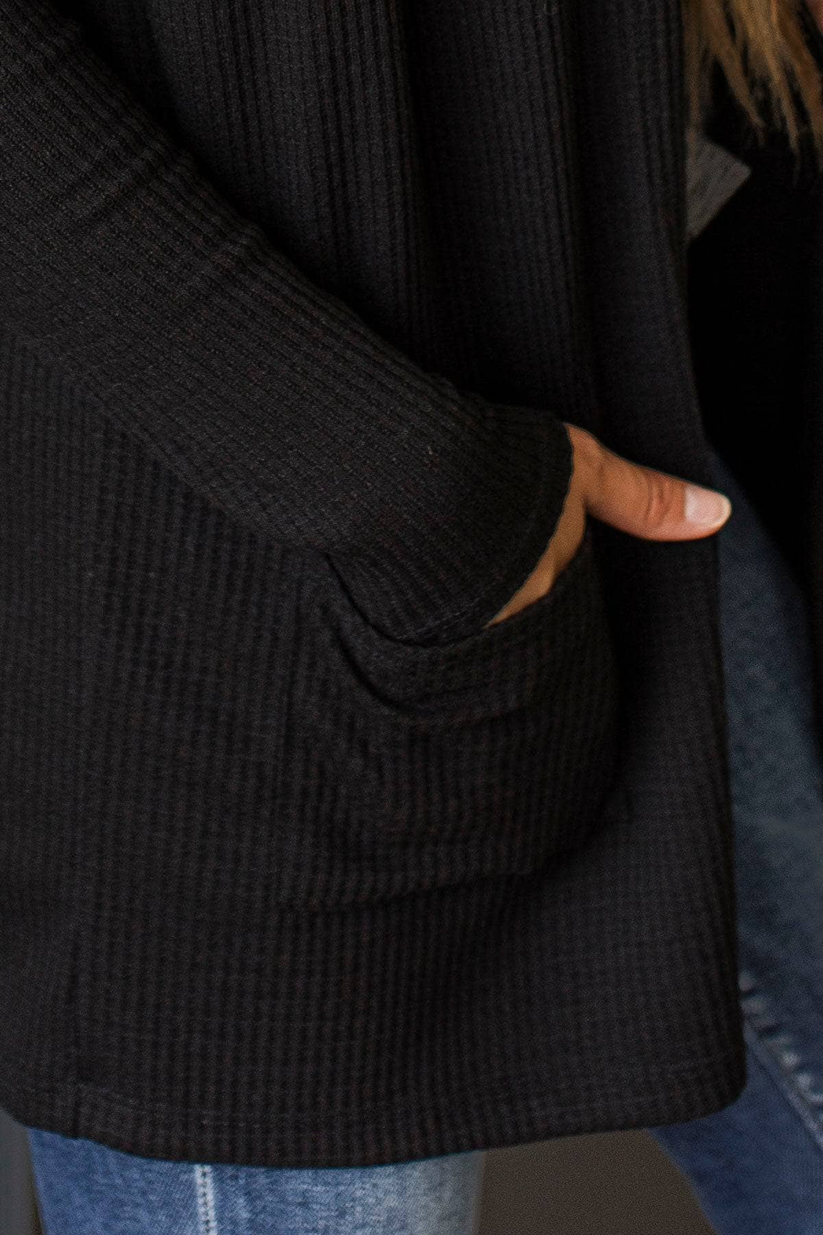 Just A Feeling Knit Cardigan- Black - Image 3