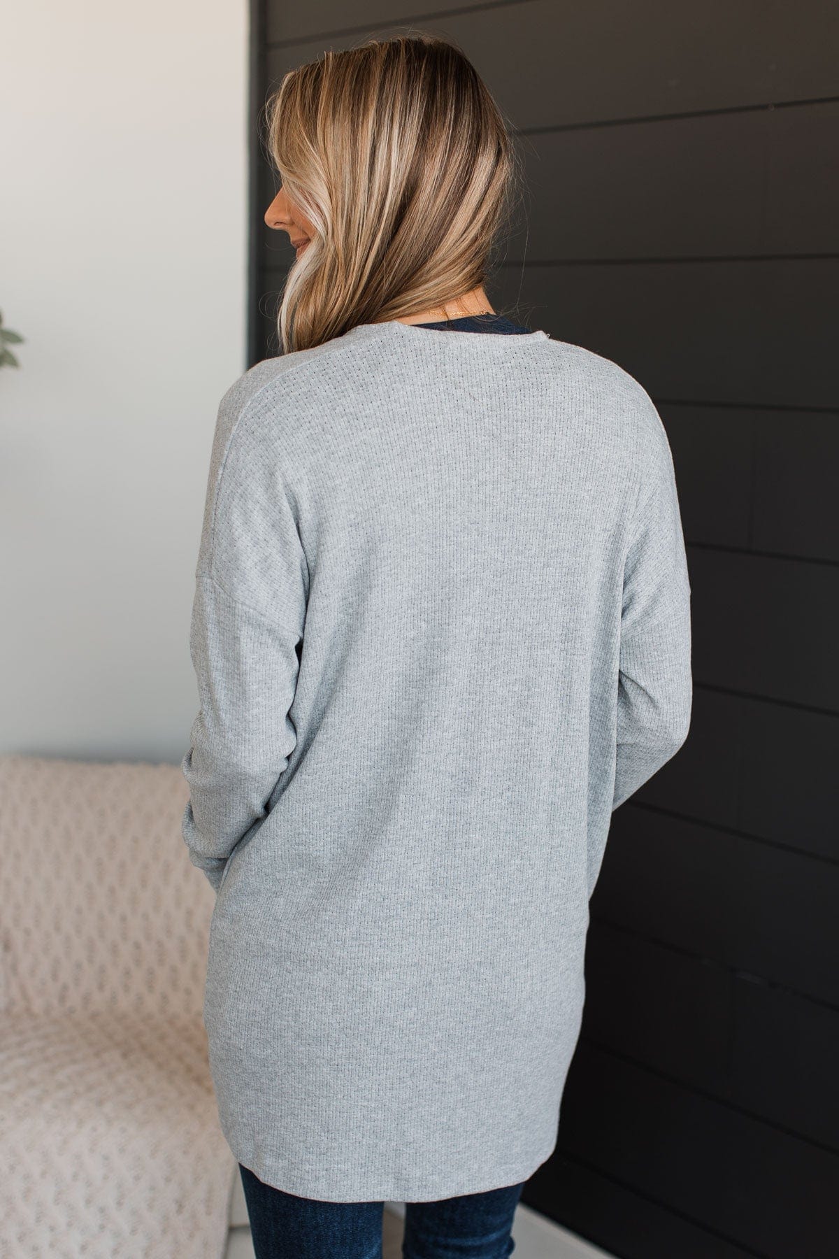 Just A Feeling Knit Cardigan- Heather Grey - Image 8