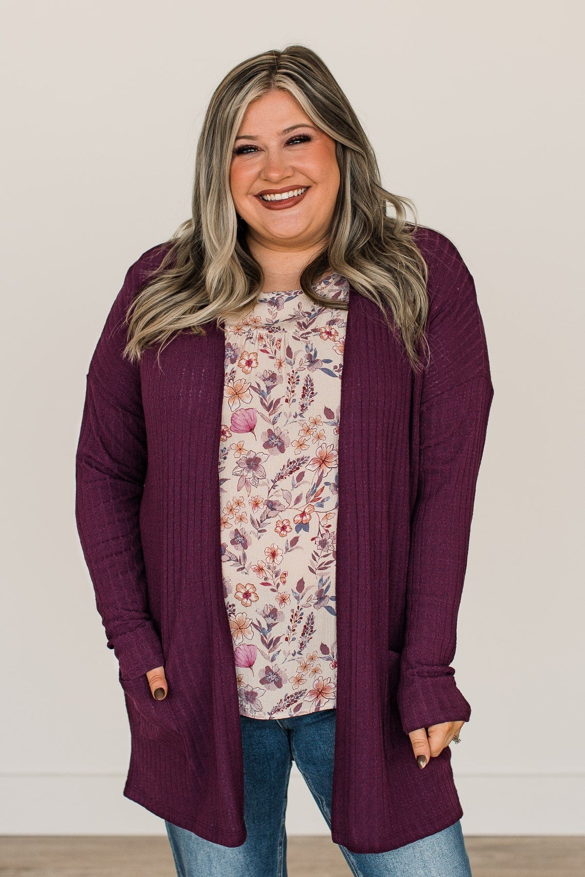 Just A Feeling Knit Cardigan- Plum - Image 5