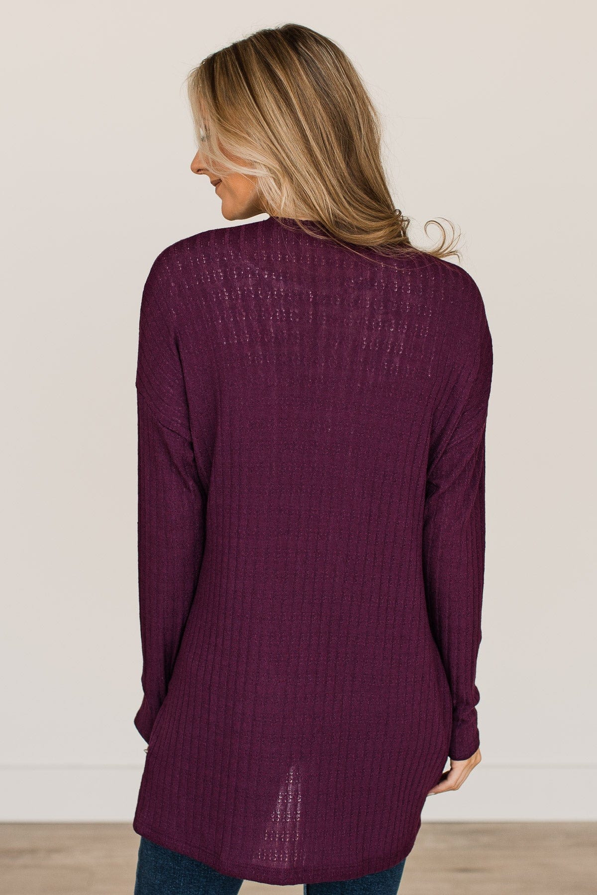 Just A Feeling Knit Cardigan- Plum - Image 8