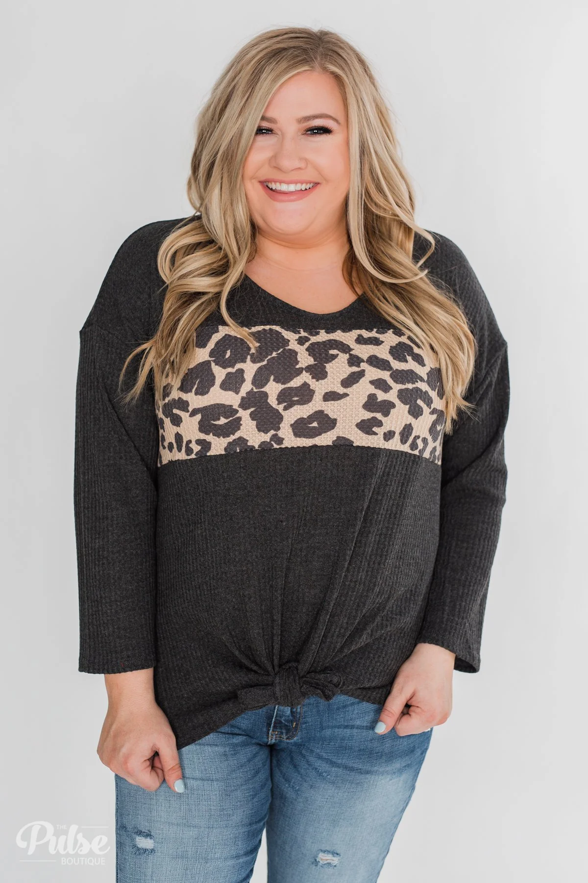 Just A Little More Leopard Thermal Knot Top- Charcoal - Image 10