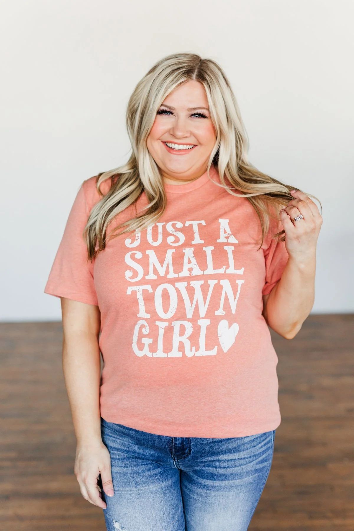"Just A Small Town Girl" Graphic Tee- Dusty Peach - Image 2