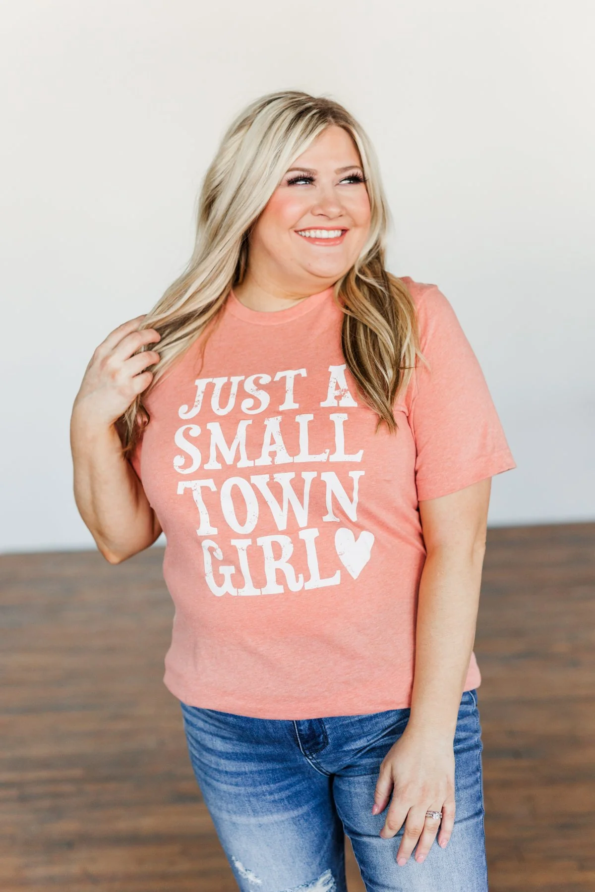 "Just A Small Town Girl" Graphic Tee- Dusty Peach - Image 4