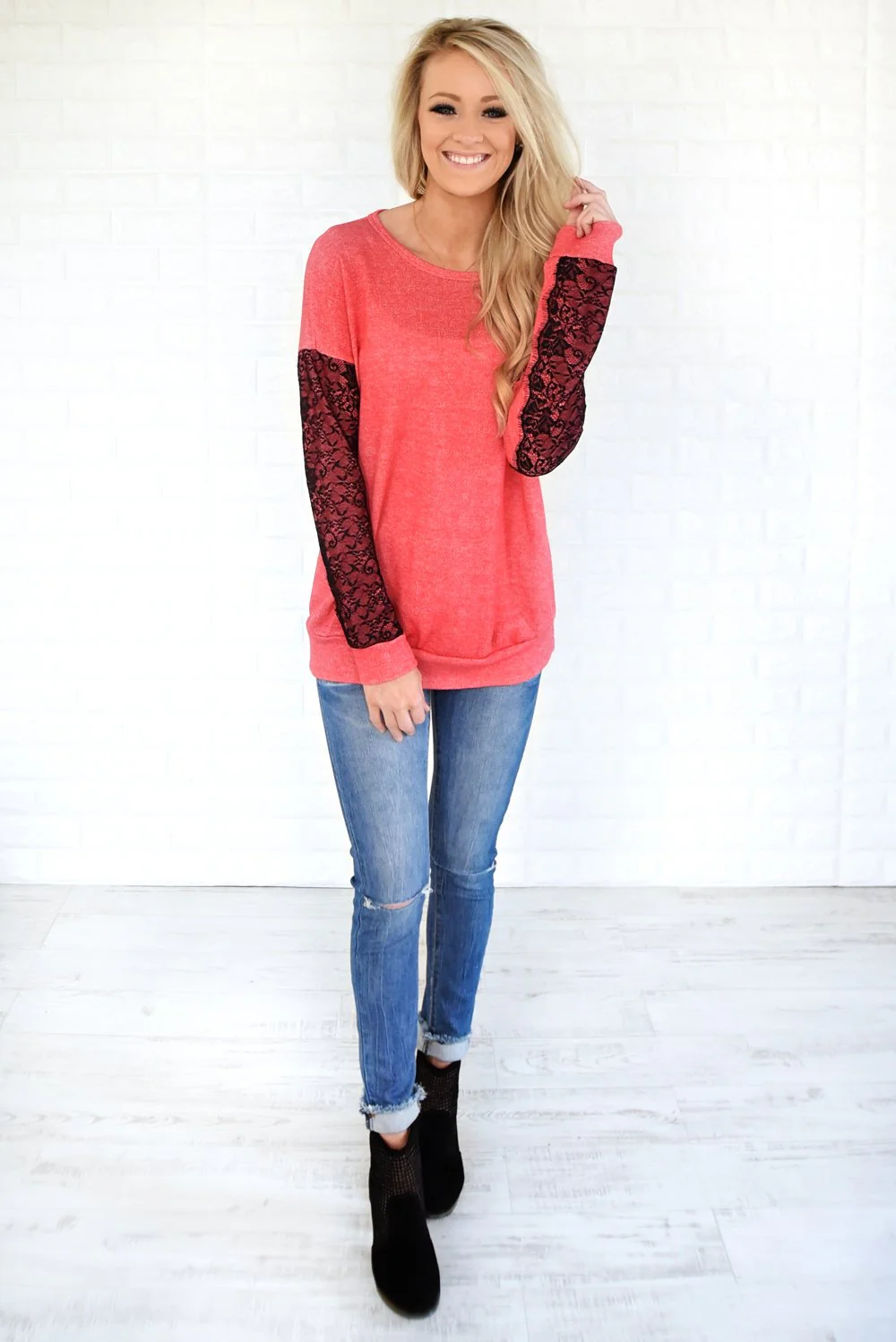 Just a Touch of Lace Sweater ~ Bright Coral - Image 5