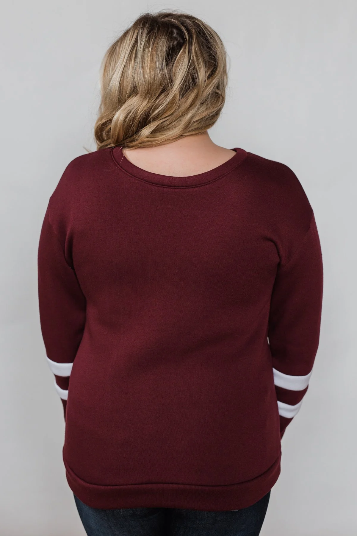 Just As Soft Varsity Stripe Crewneck- Burgundy - Image 19