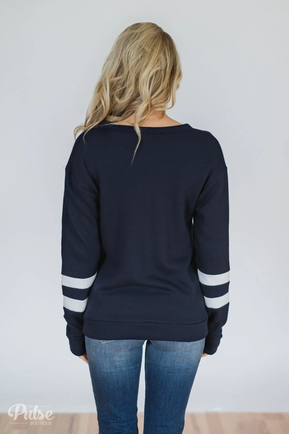Just As Soft Varsity Stripe Crewneck- Navy - Image 6