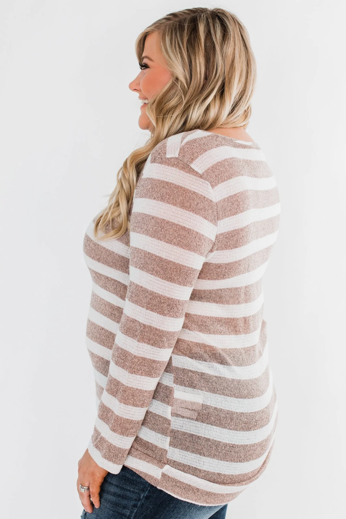 Just As You Are Striped Knit Top- Taupe - Image 8