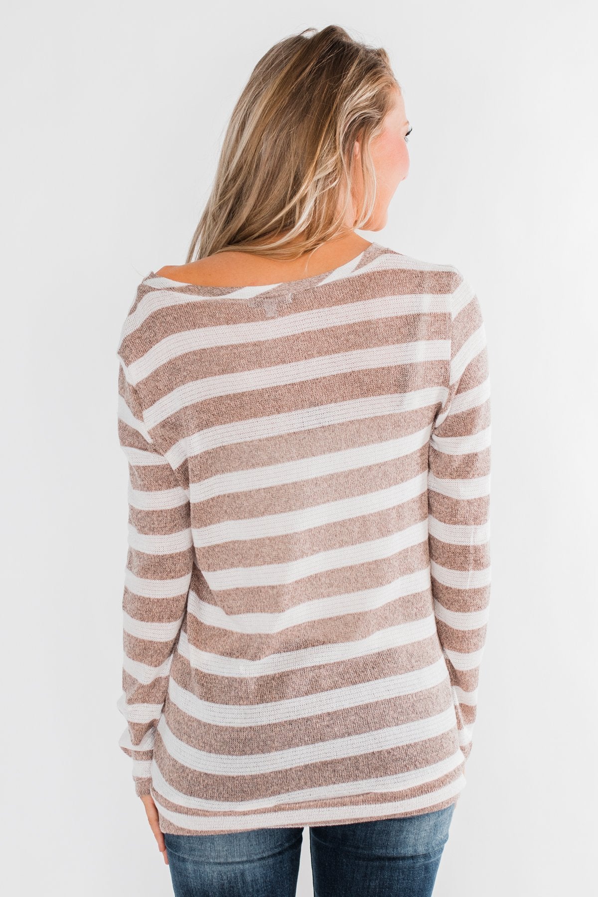 Just As You Are Striped Knit Top- Taupe - Image 9