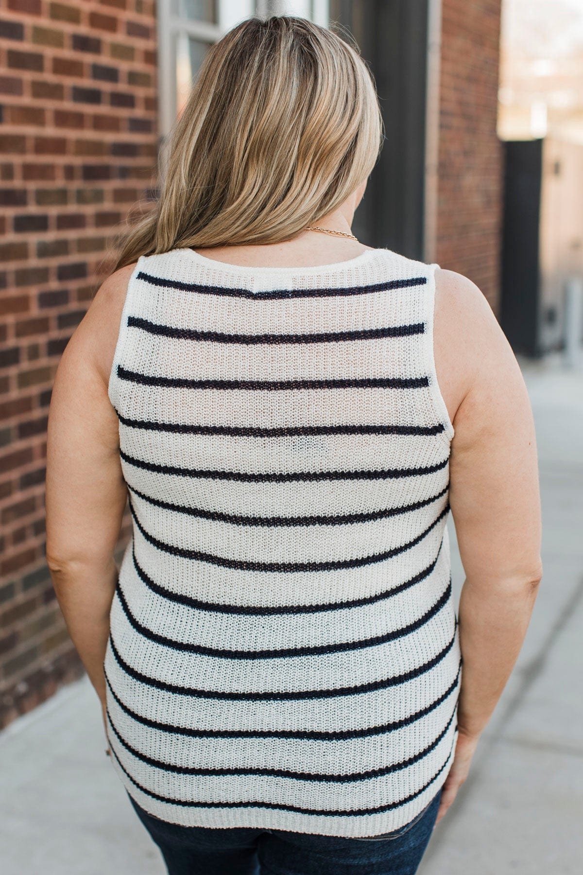 Just Being Myself Striped Tank Top- Ivory & Navy - Image 8