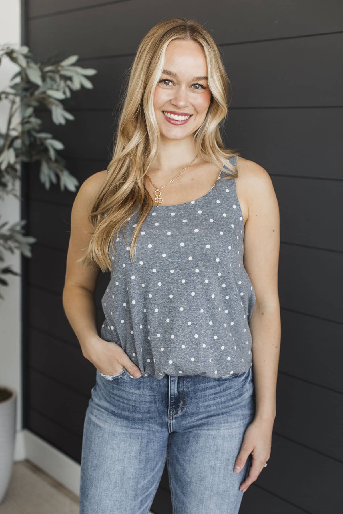 Just Breathe Bubble Hem Tank Top- Dusty Blue - Image 4
