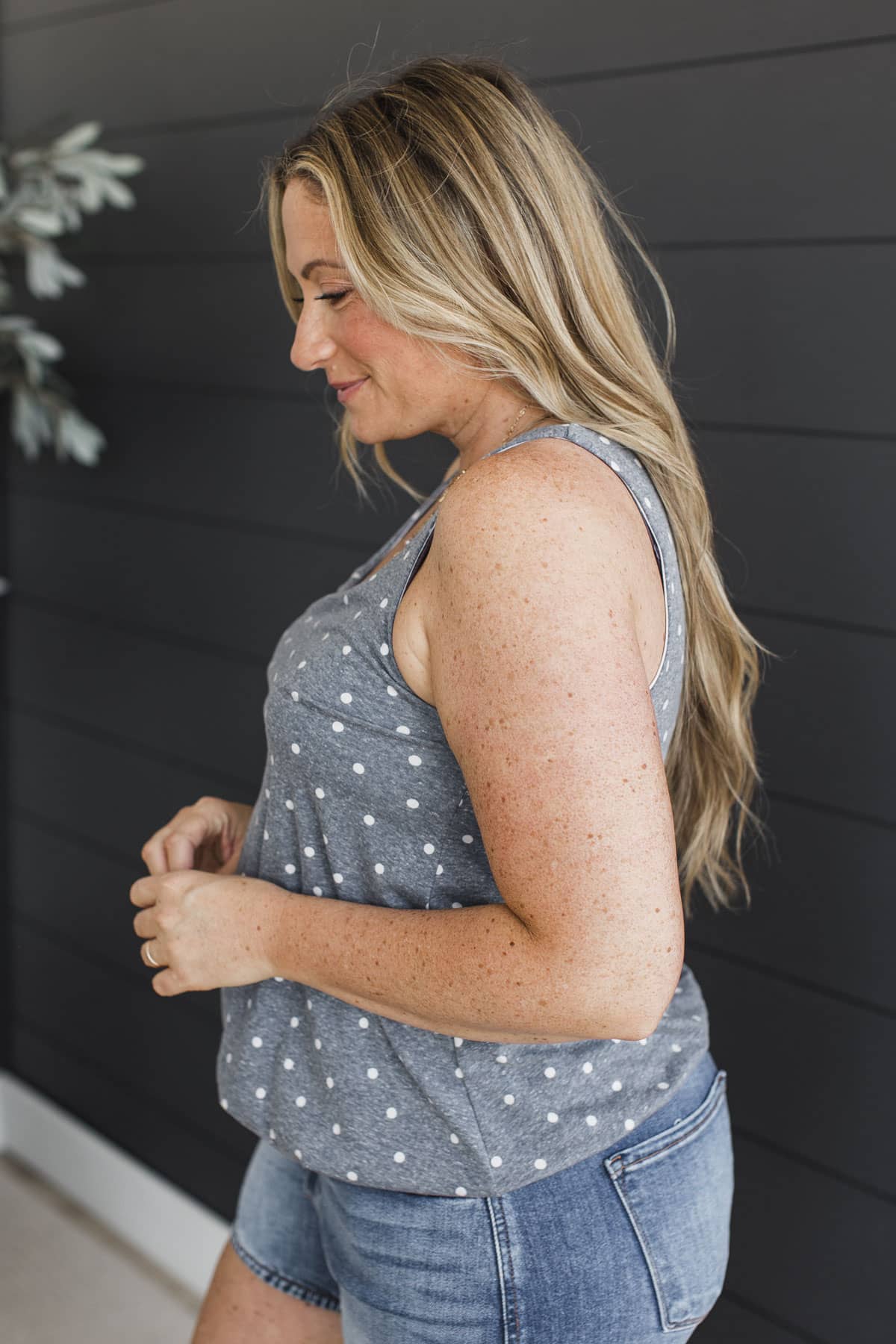 Just Breathe Bubble Hem Tank Top- Dusty Blue - Image 7