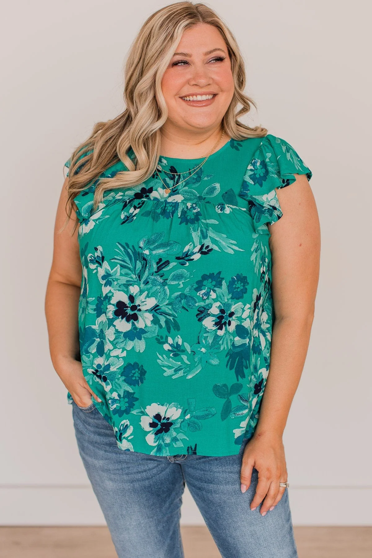 Just By Chance Floral Blouse- Teal