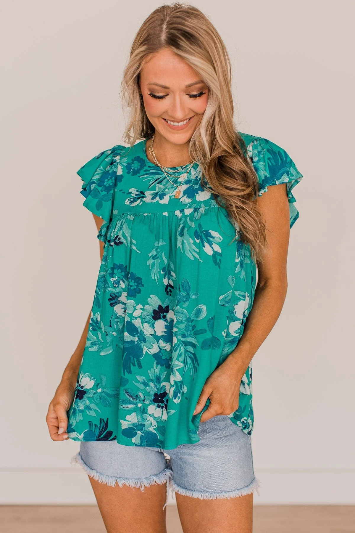 Just By Chance Floral Blouse- Teal - Image 2