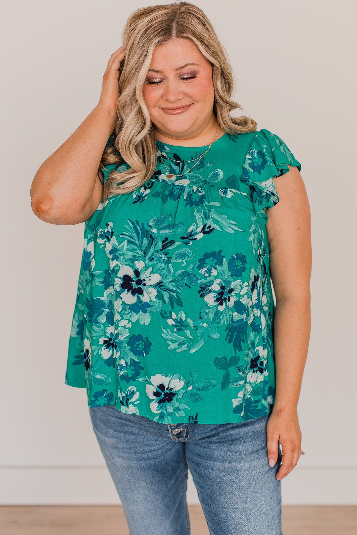 Just By Chance Floral Blouse- Teal - Image 3