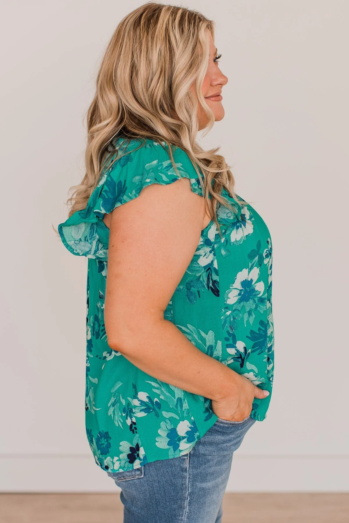 Just By Chance Floral Blouse- Teal - Image 5