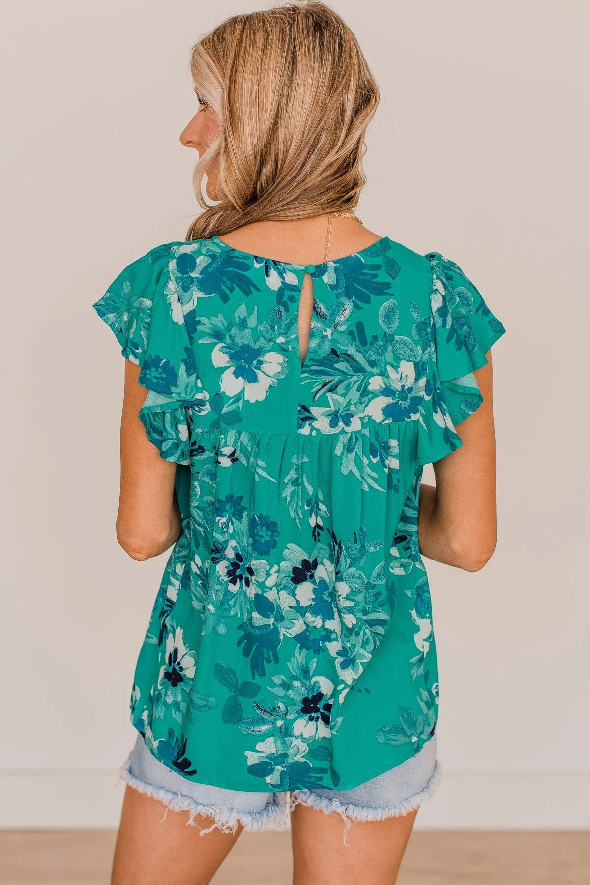 Just By Chance Floral Blouse- Teal - Image 7