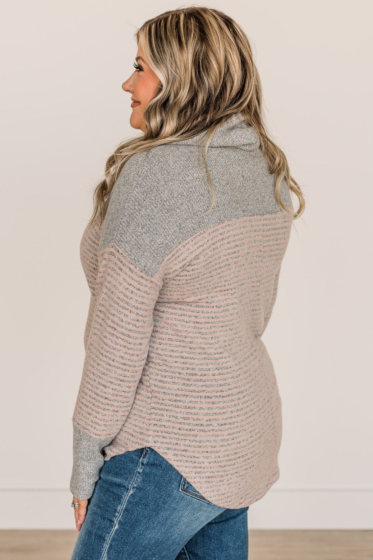 Just Can't Wait Cowl Neck Top- Grey & Dusty Pink - Image 5