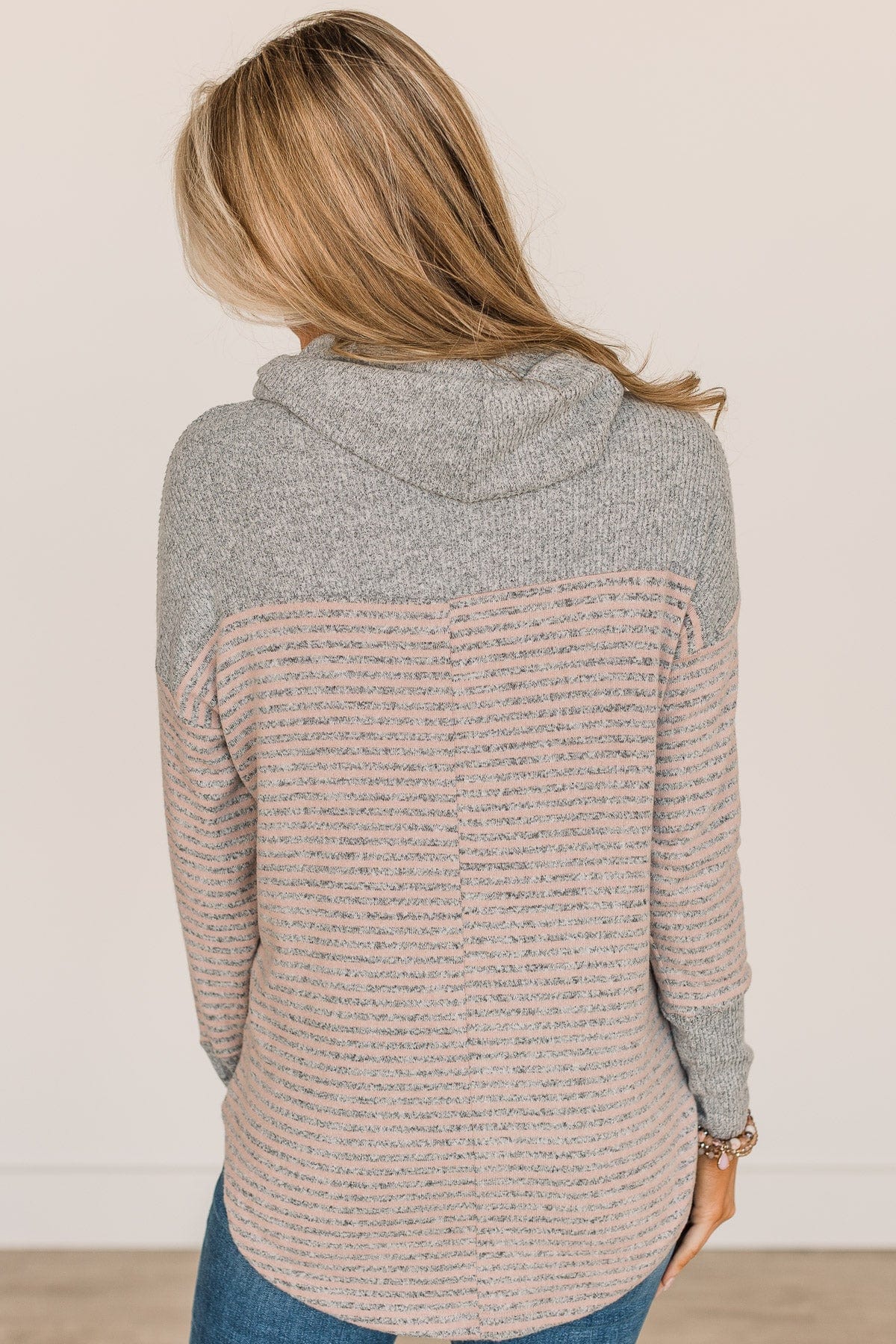 Just Can't Wait Cowl Neck Top- Grey & Dusty Pink - Image 7