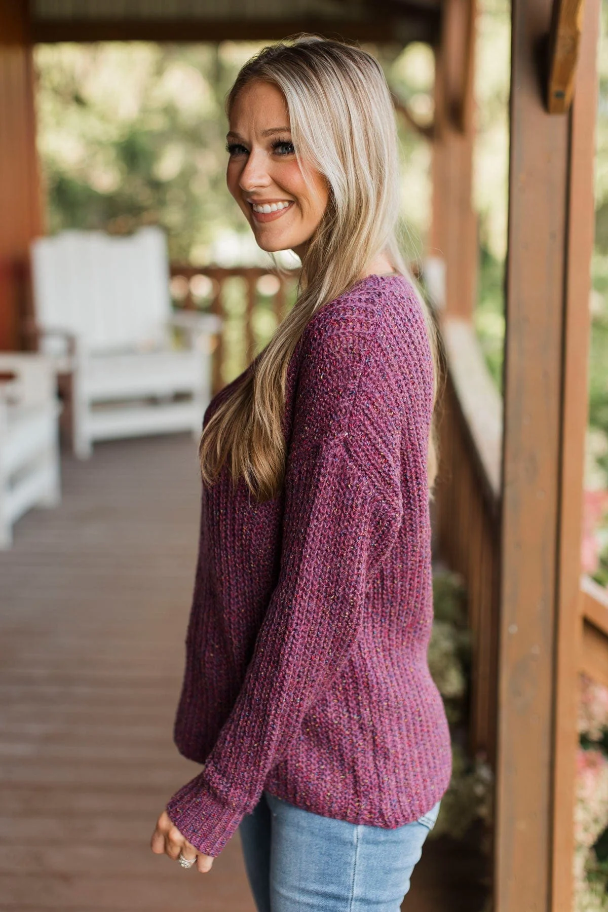 Just Checking In Knit Sweater- Plum - Image 8