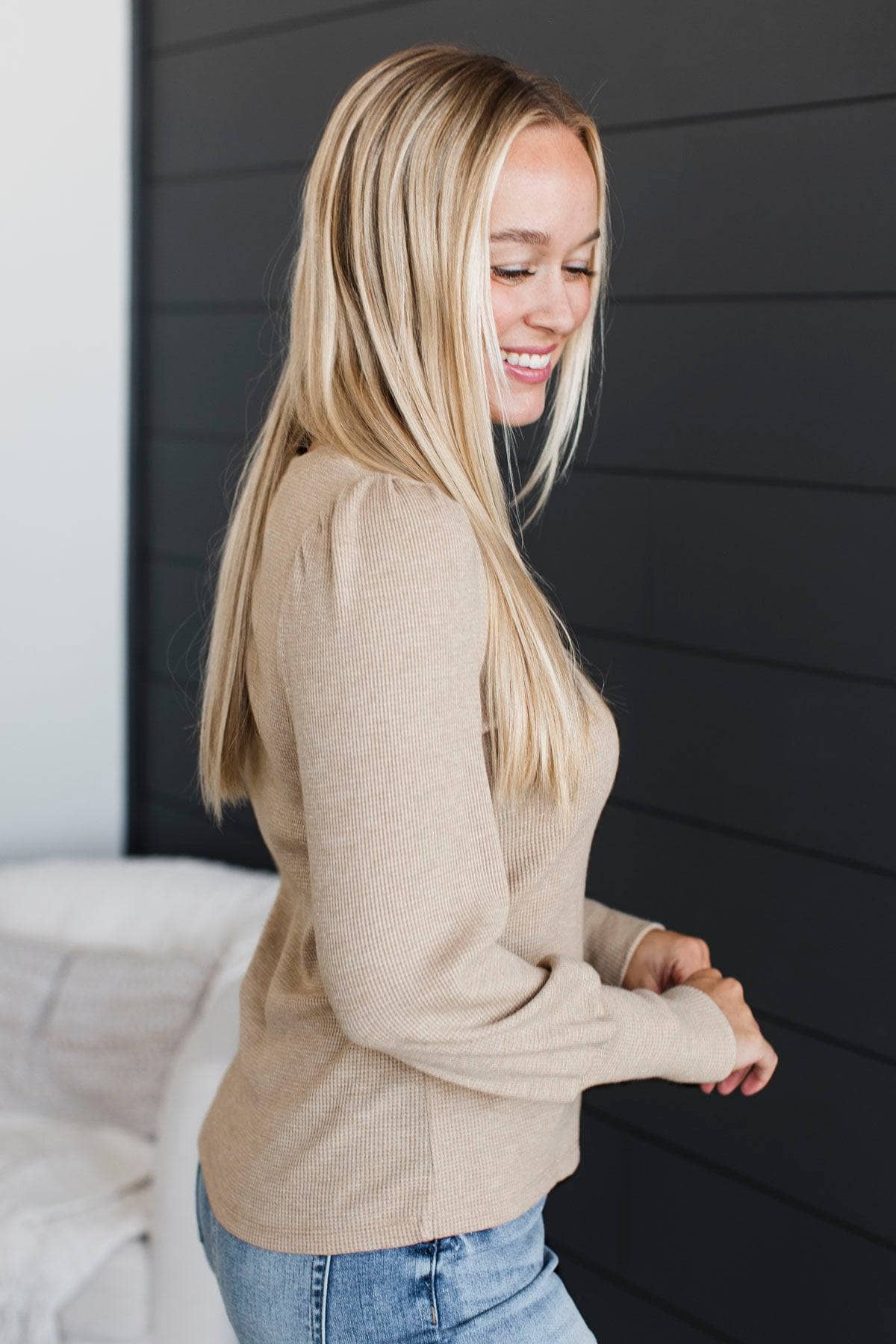 Just Dazzling Puff Sleeve Top- Taupe - Image 7