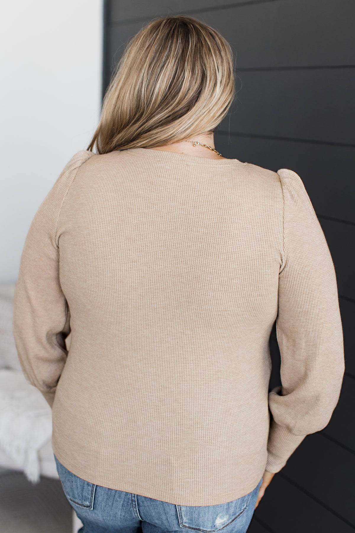 Just Dazzling Puff Sleeve Top- Taupe - Image 9