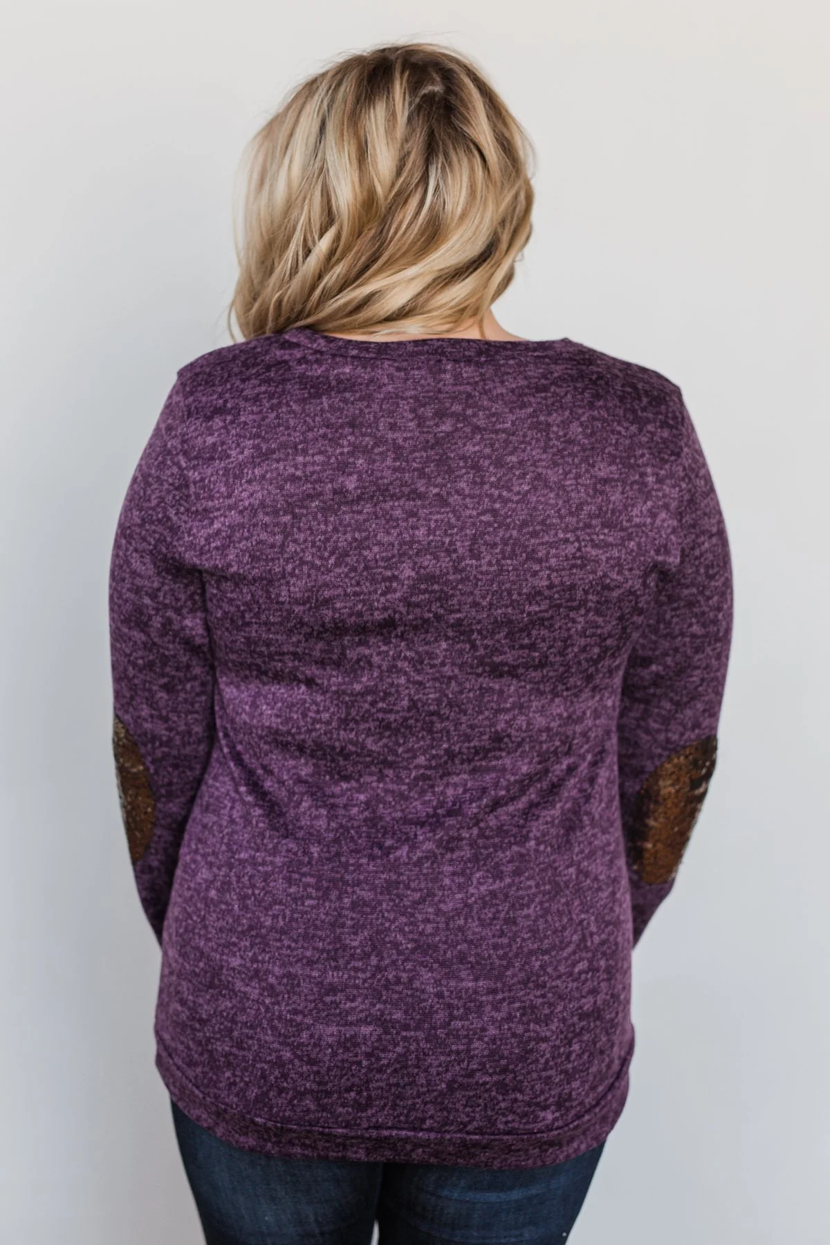 Just Enough Sequin Elbow Patch Sweater - Grape - Image 15