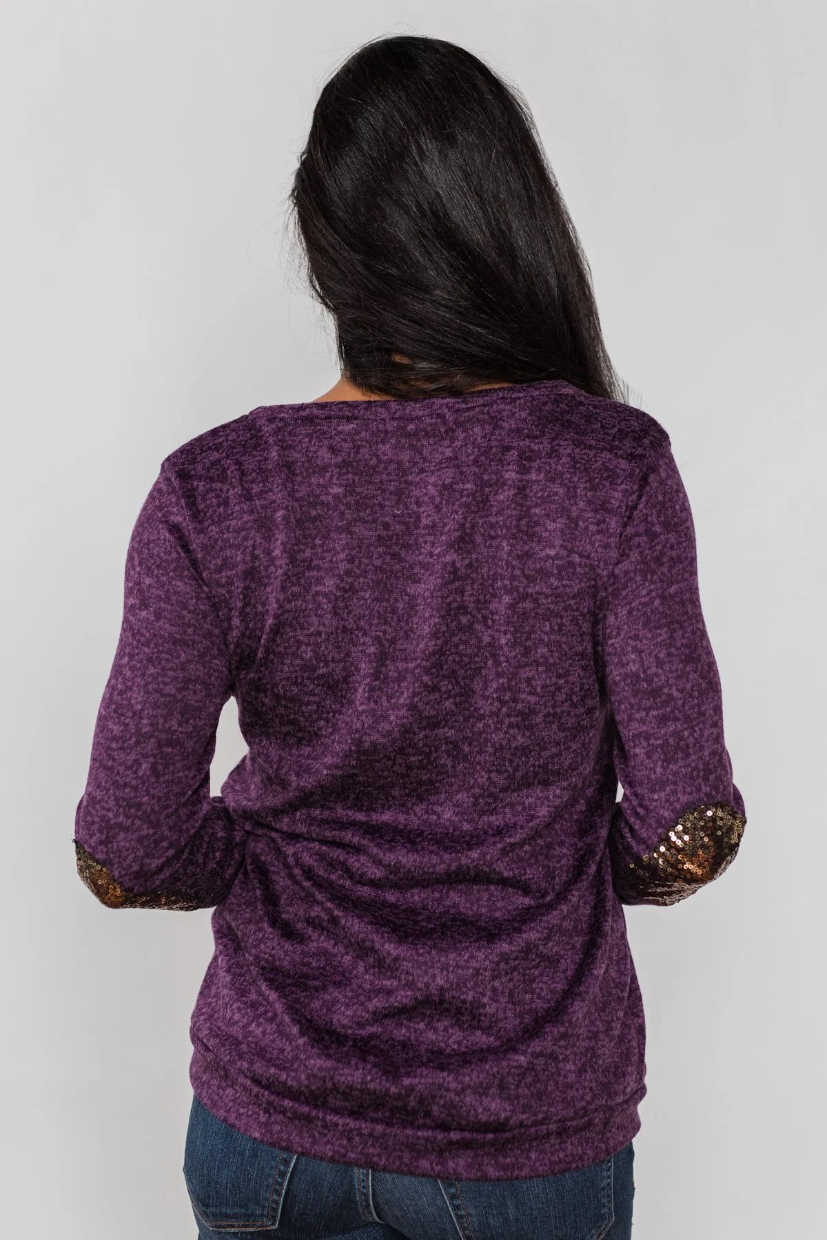Just Enough Sequin Elbow Patch Sweater - Grape - Image 18