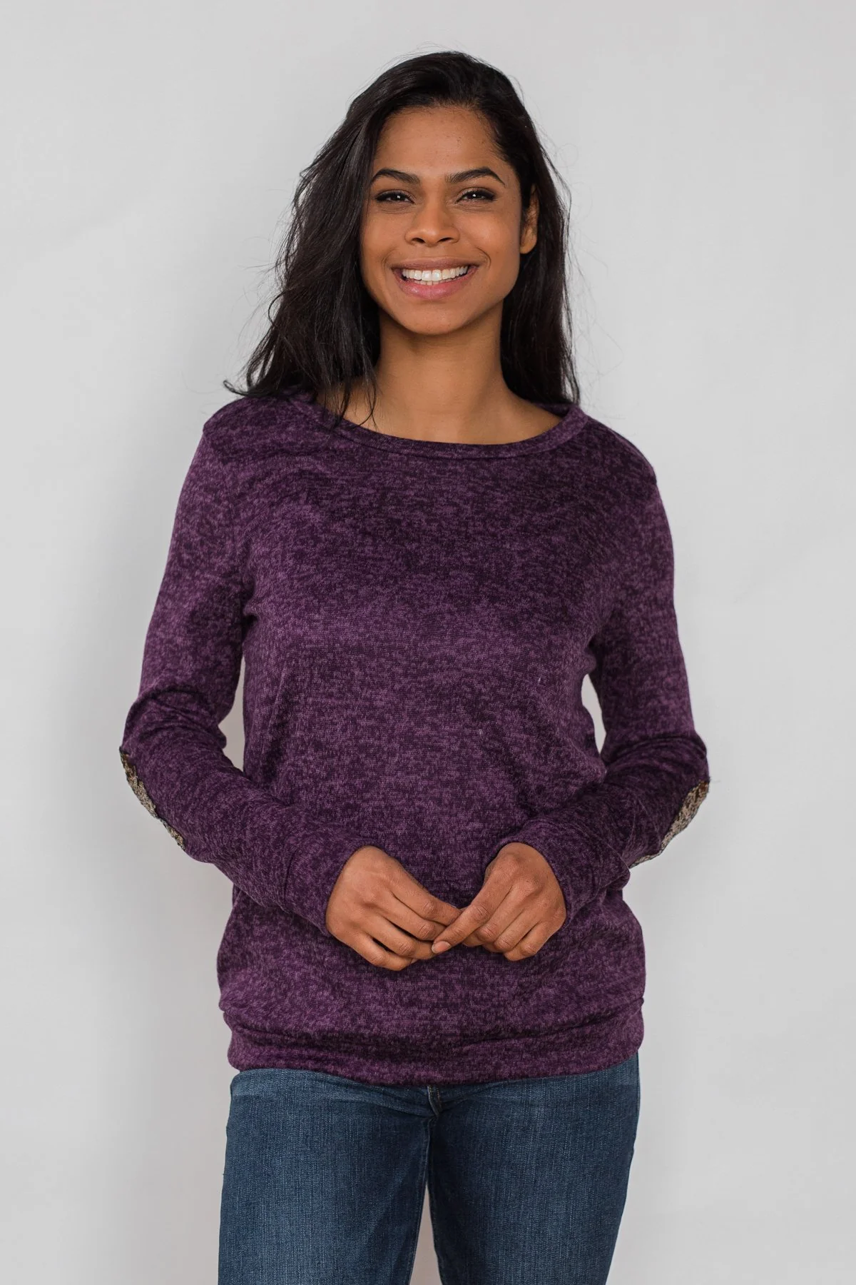Just Enough Sequin Elbow Patch Sweater - Grape - Image 2