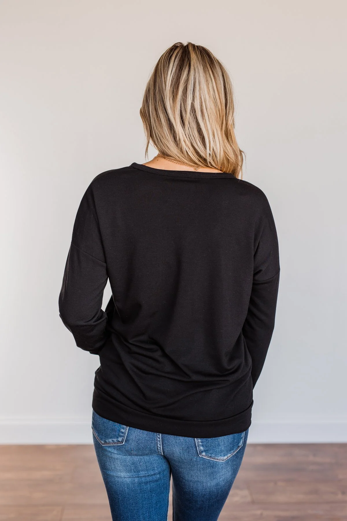 Just For Fun Criss Cross Long Sleeve Top- Black - Image 11