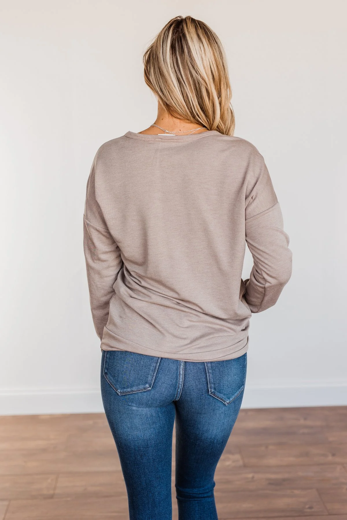 Just For Fun Criss Cross Long Sleeve Top- Mocha - Image 10