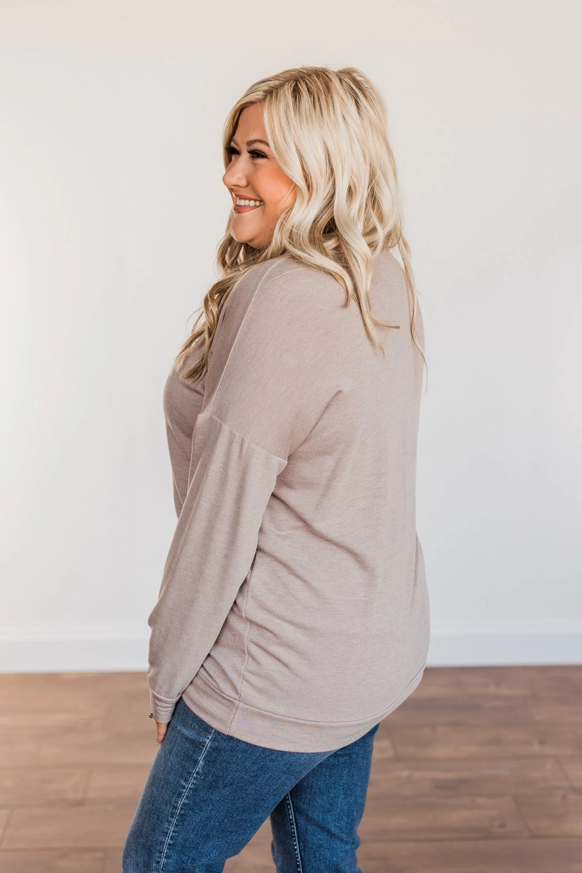 Just For Fun Criss Cross Long Sleeve Top- Mocha - Image 8