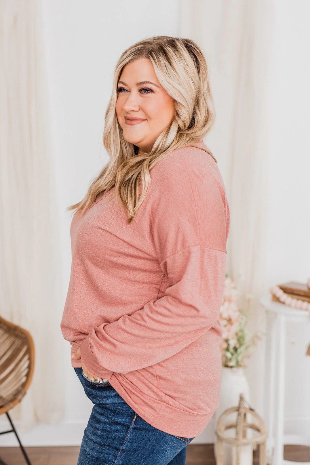Just For Fun Criss Cross Long Sleeve Top- Mauve - Image 9