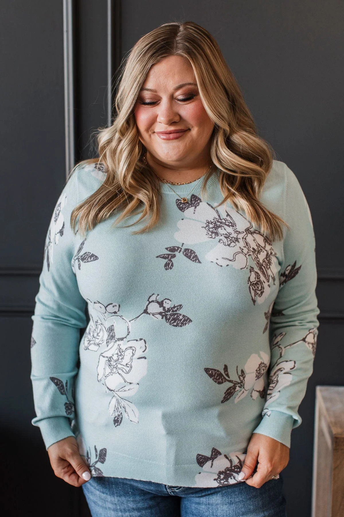 Just For Love Floral Sweater- Light Blue - Image 3