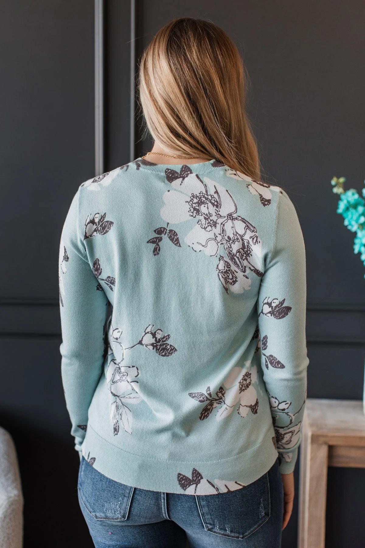 Just For Love Floral Sweater- Light Blue - Image 6