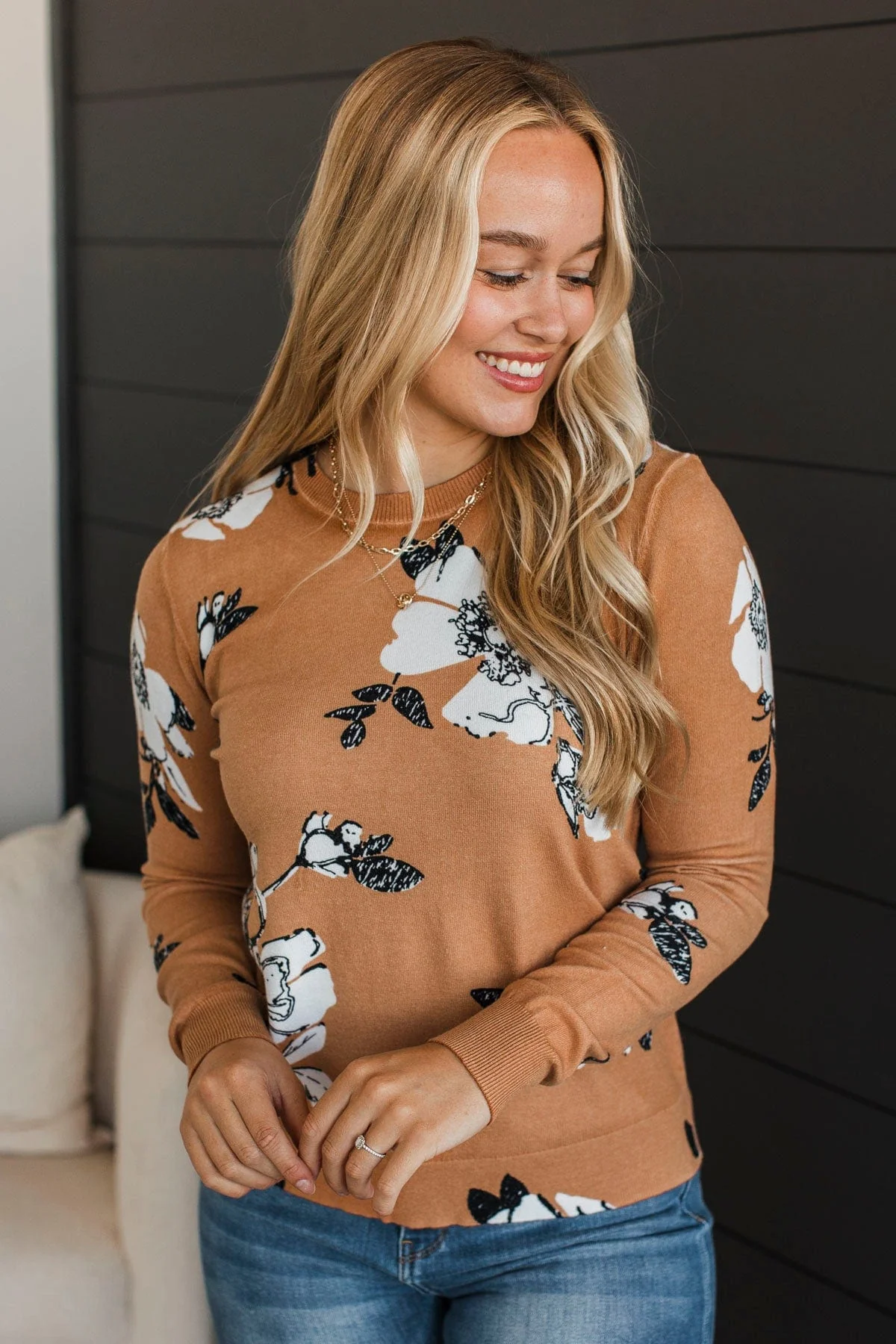 Just For Love Floral Sweater- Light Pumpkin - Image 3