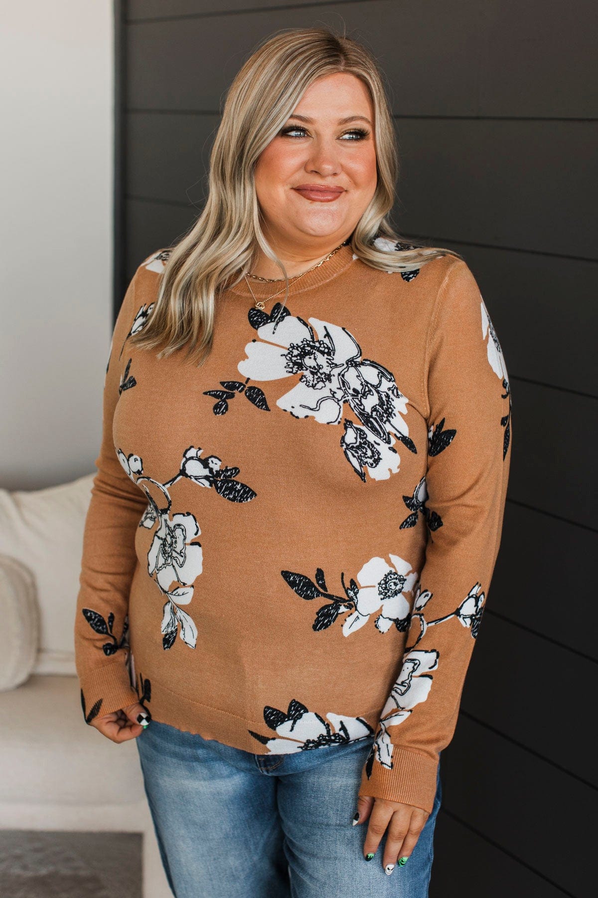 Just For Love Floral Sweater- Light Pumpkin - Image 4