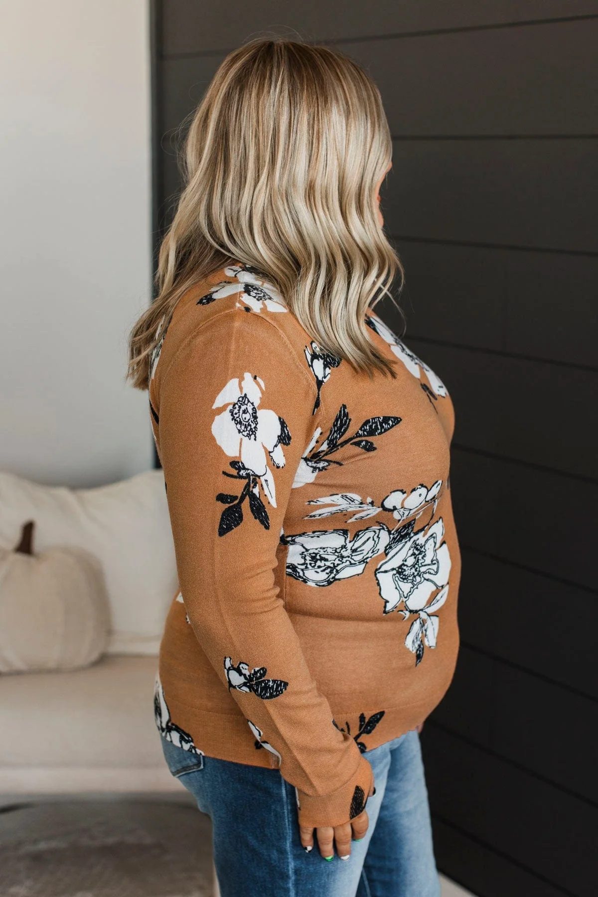 Just For Love Floral Sweater- Light Pumpkin - Image 6