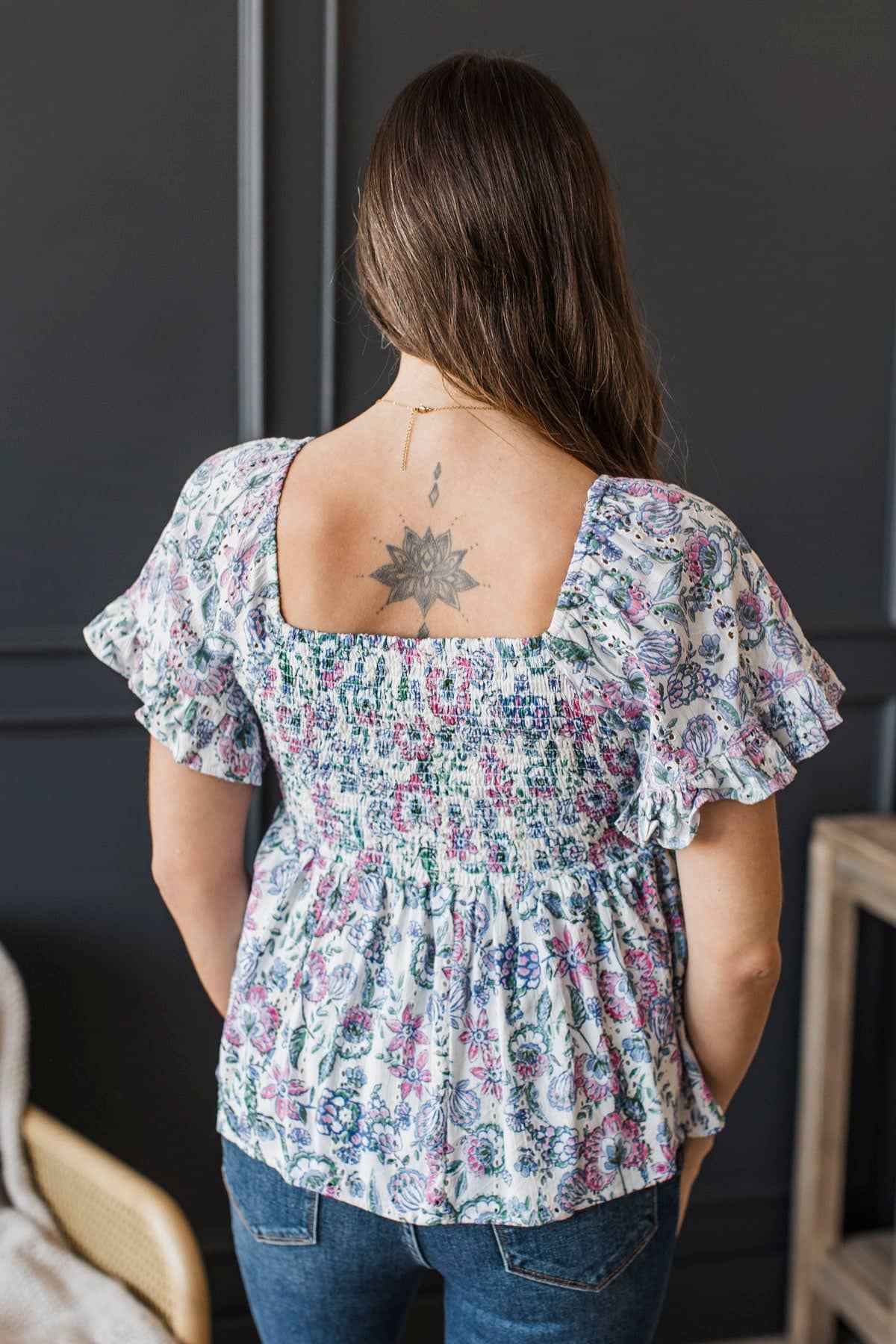 Just For Me Floral Twist Front Top- Off-White - Image 7