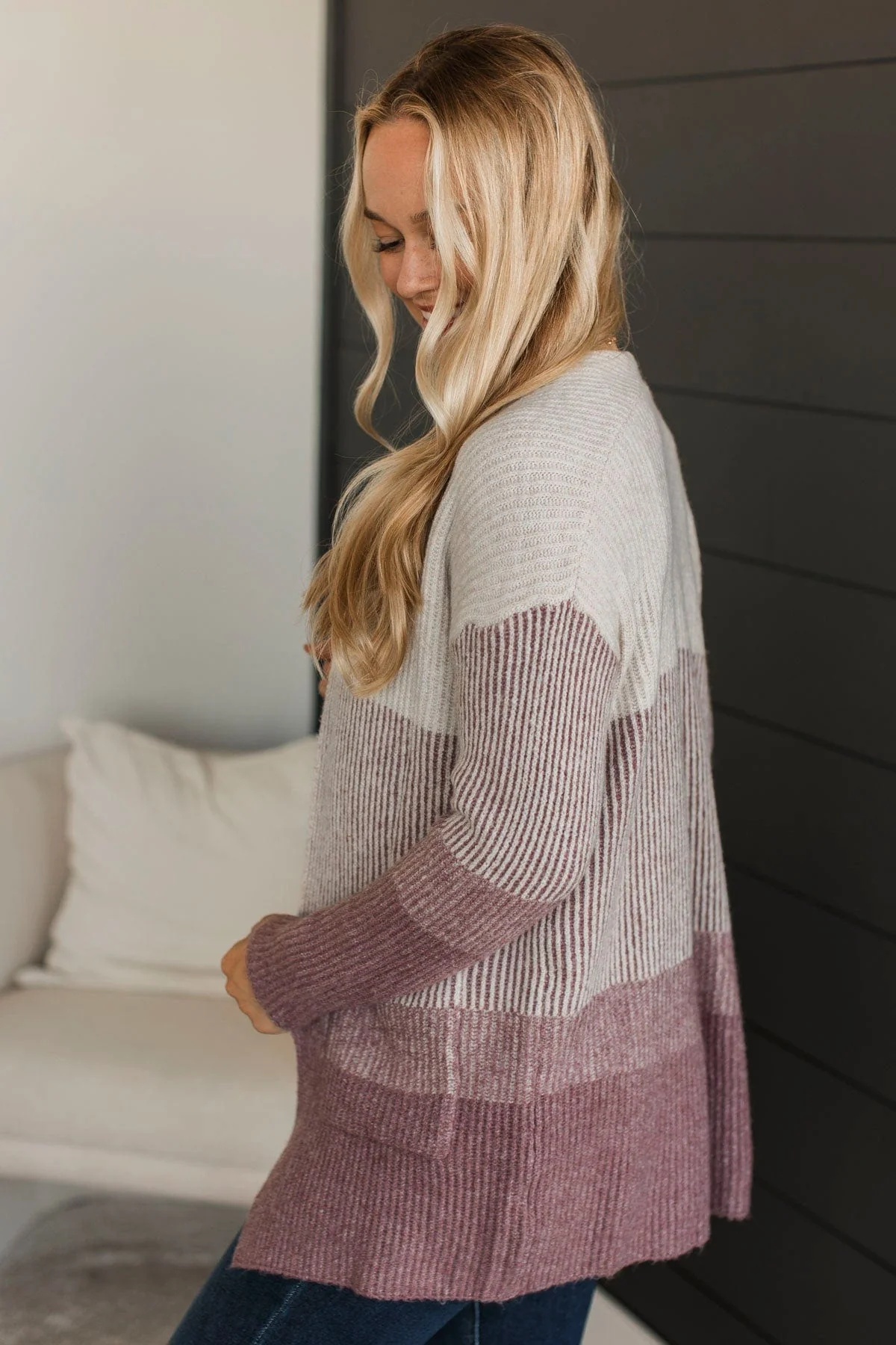 Just For Once Open Front Cardigan- Dark Mauve - Image 7