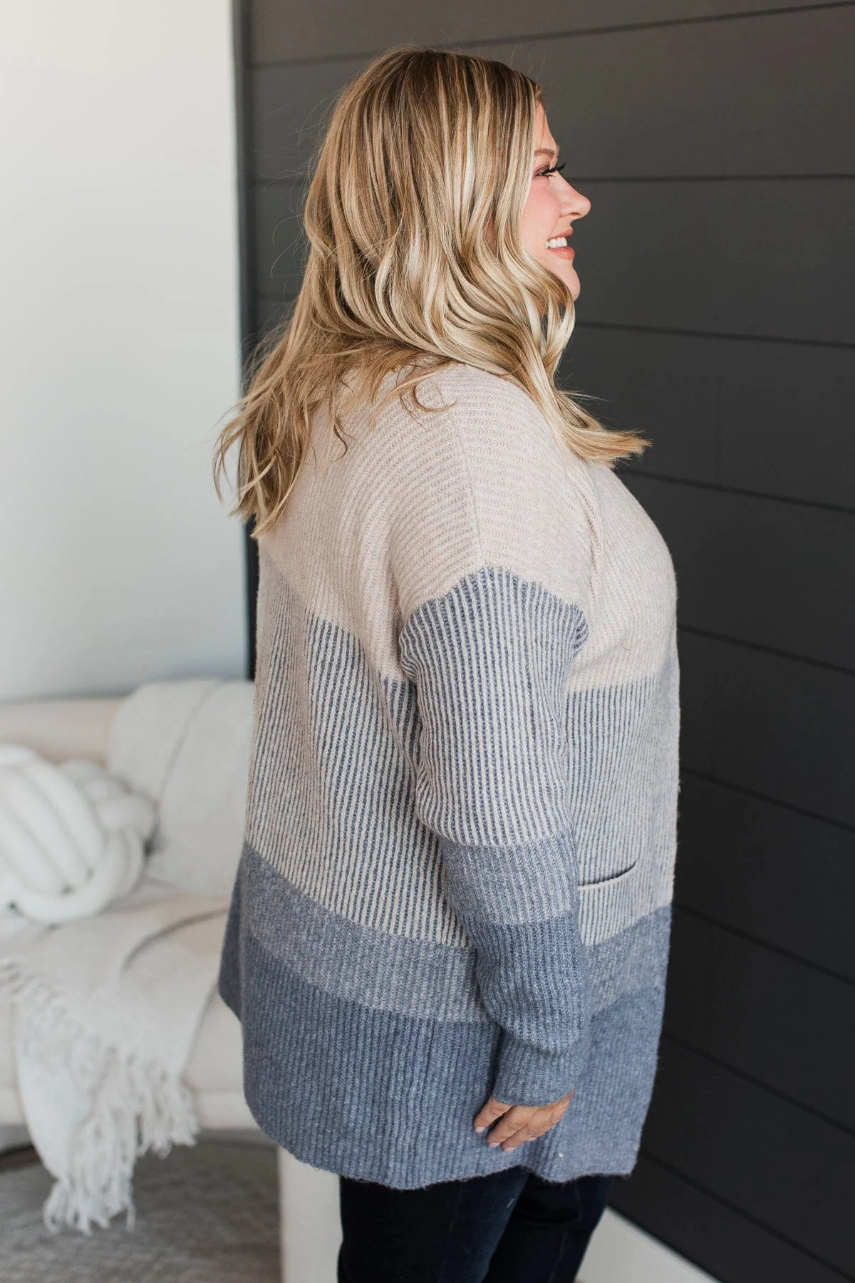 Just For Once Open Front Cardigan- Indigo - Image 6