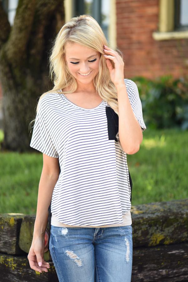 Just Friends Striped Pocket Top - Image 3