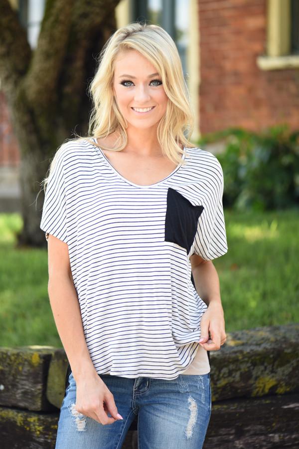 Just Friends Striped Pocket Top - Image 5