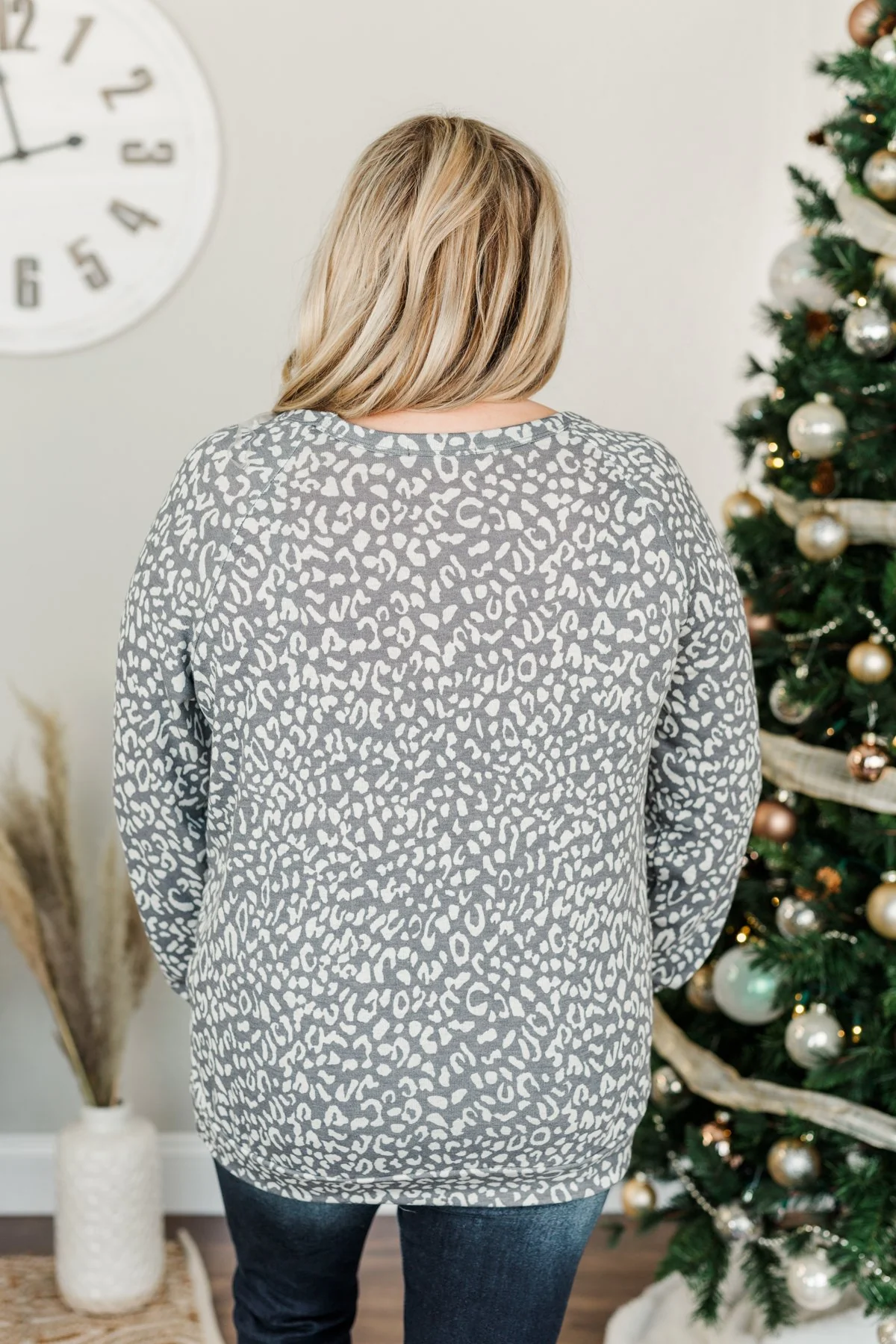 Just Go With It Long Sleeve Leopard Top- Charcoal & Beige - Image 9