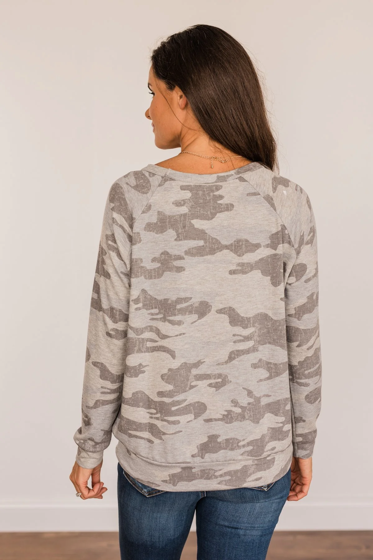 Just Go With It Long Sleeve Top- Grey Camo - Image 13