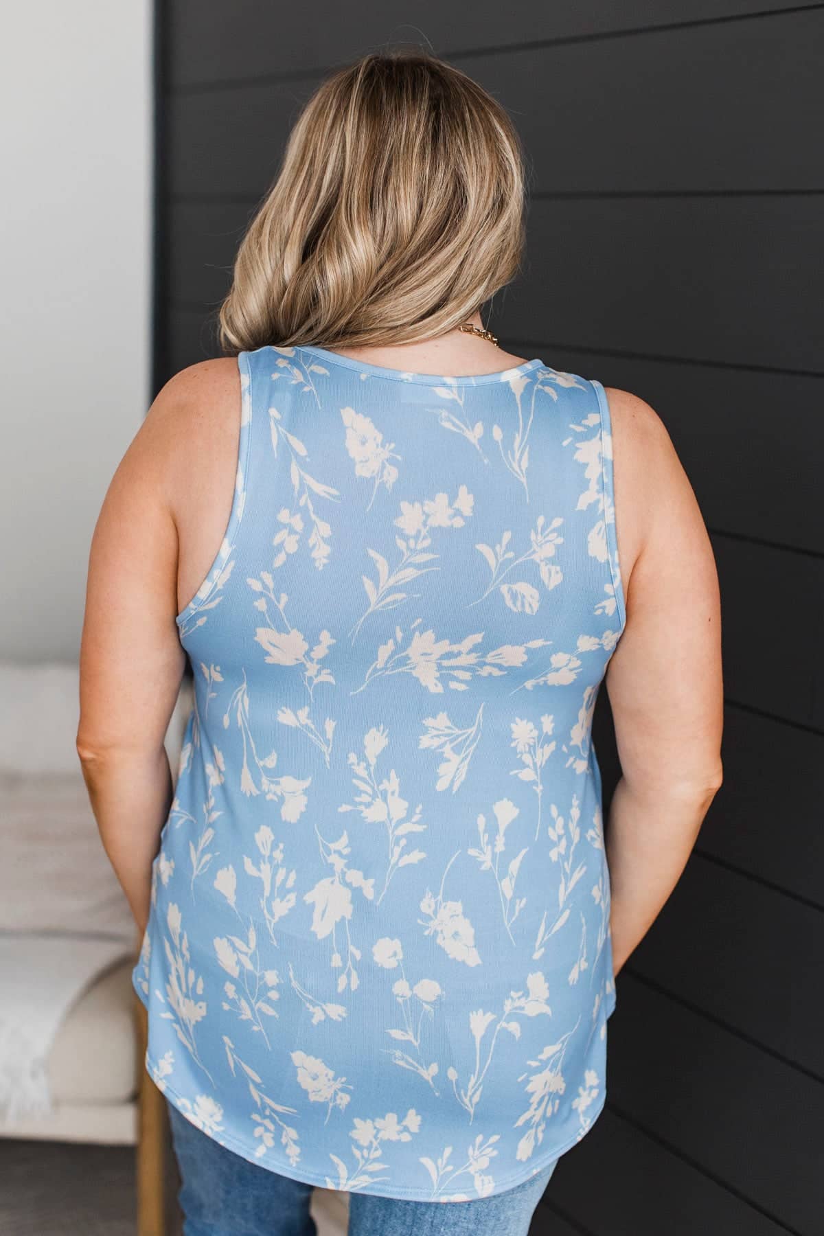 Just Going With It Floral Tank Top- Sky Blue - Image 7