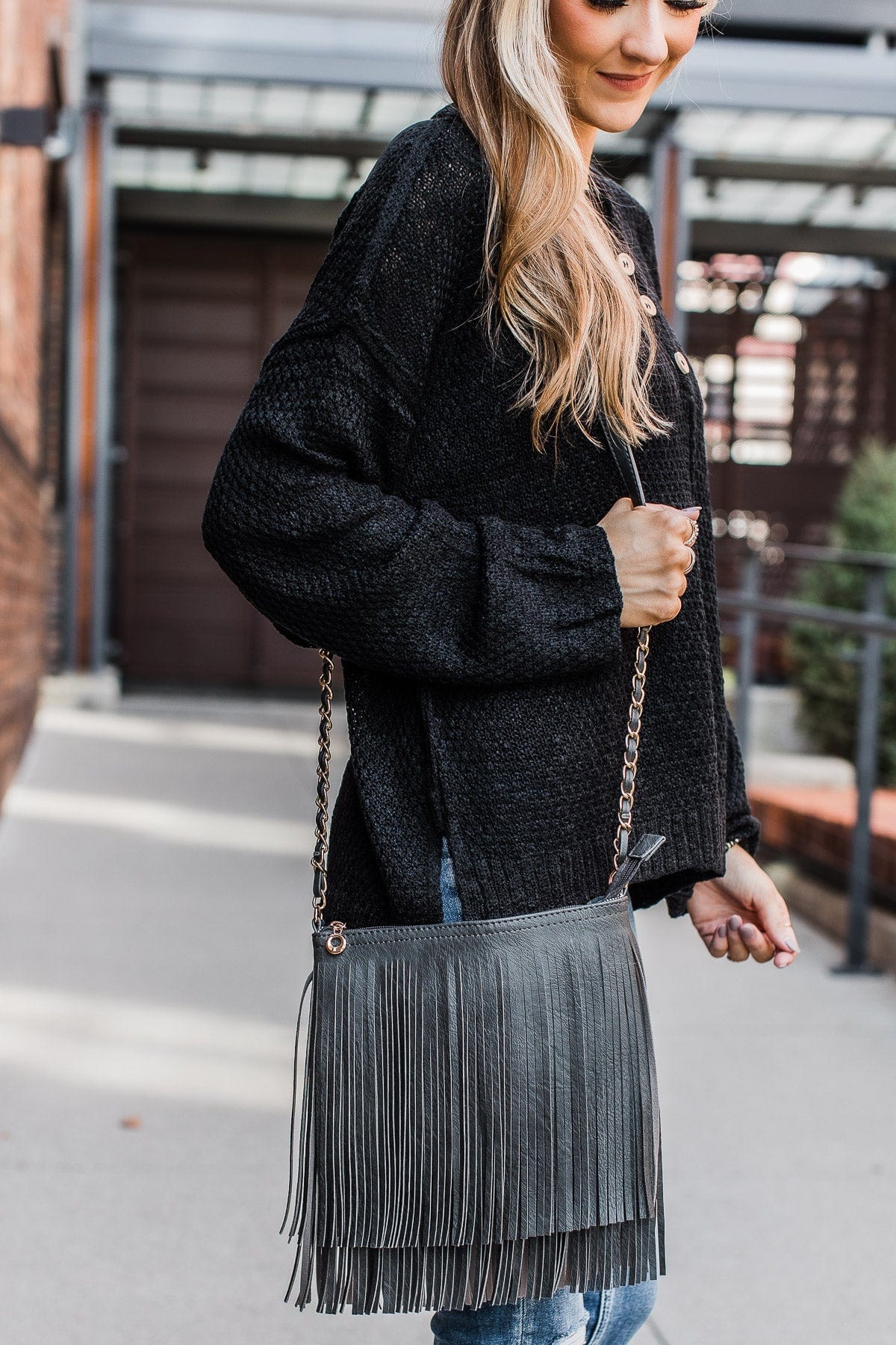 Just Imagine Fringe Crossbody Purse- Vintage Black - Image 3